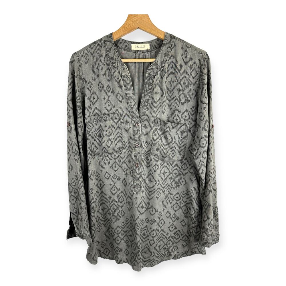 Bella Dahl Anthropologie Womens size Small Gray Aztec Print Chambray Tunic Dress